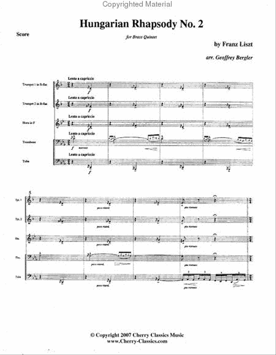 Hungarian Rhapsody No. 2 Brass Quintet scores gallery preview page 7