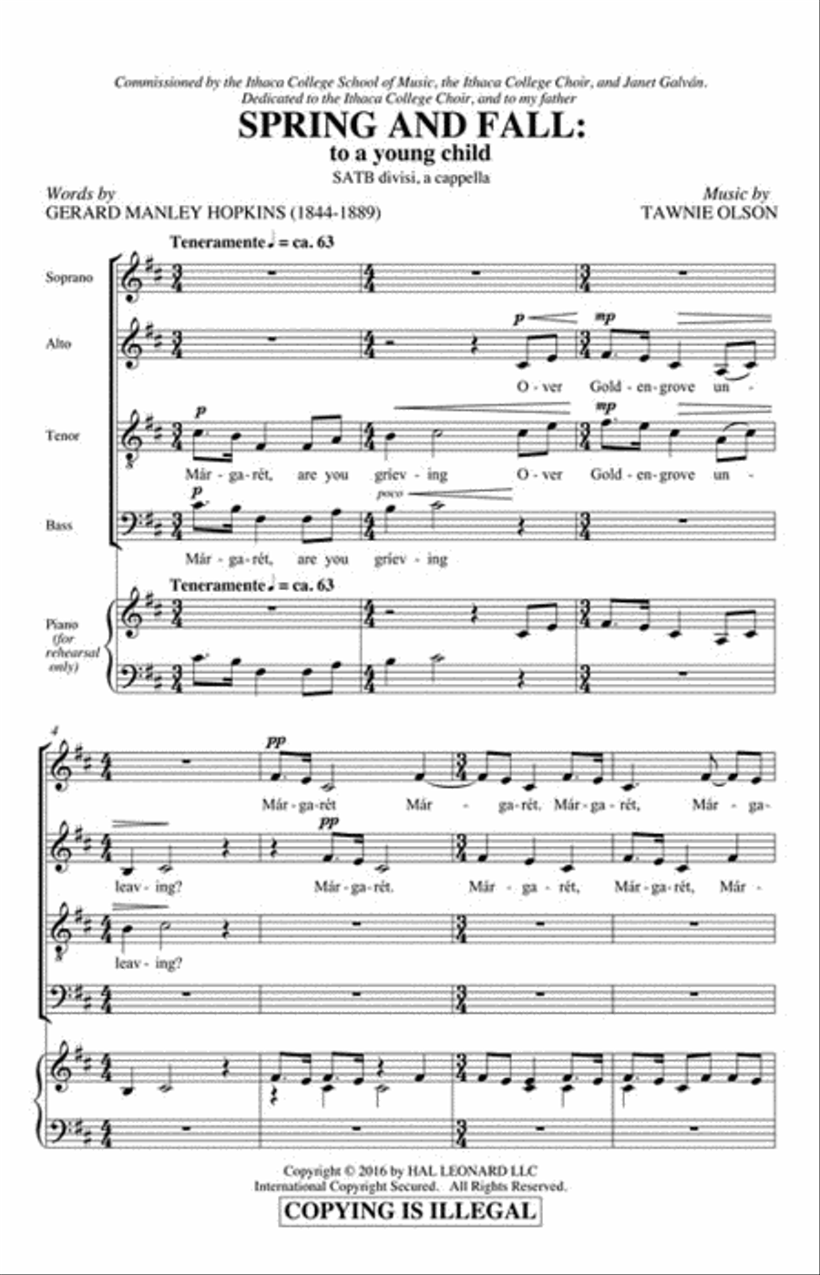 Spring and Fall: To a Young Child 4-Part scores gallery preview page 2