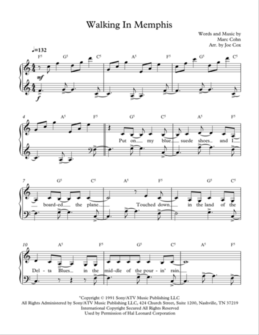 Walking In Memphis Walking In Memphis Piano, Vocal, Guitar scores gallery preview page 1