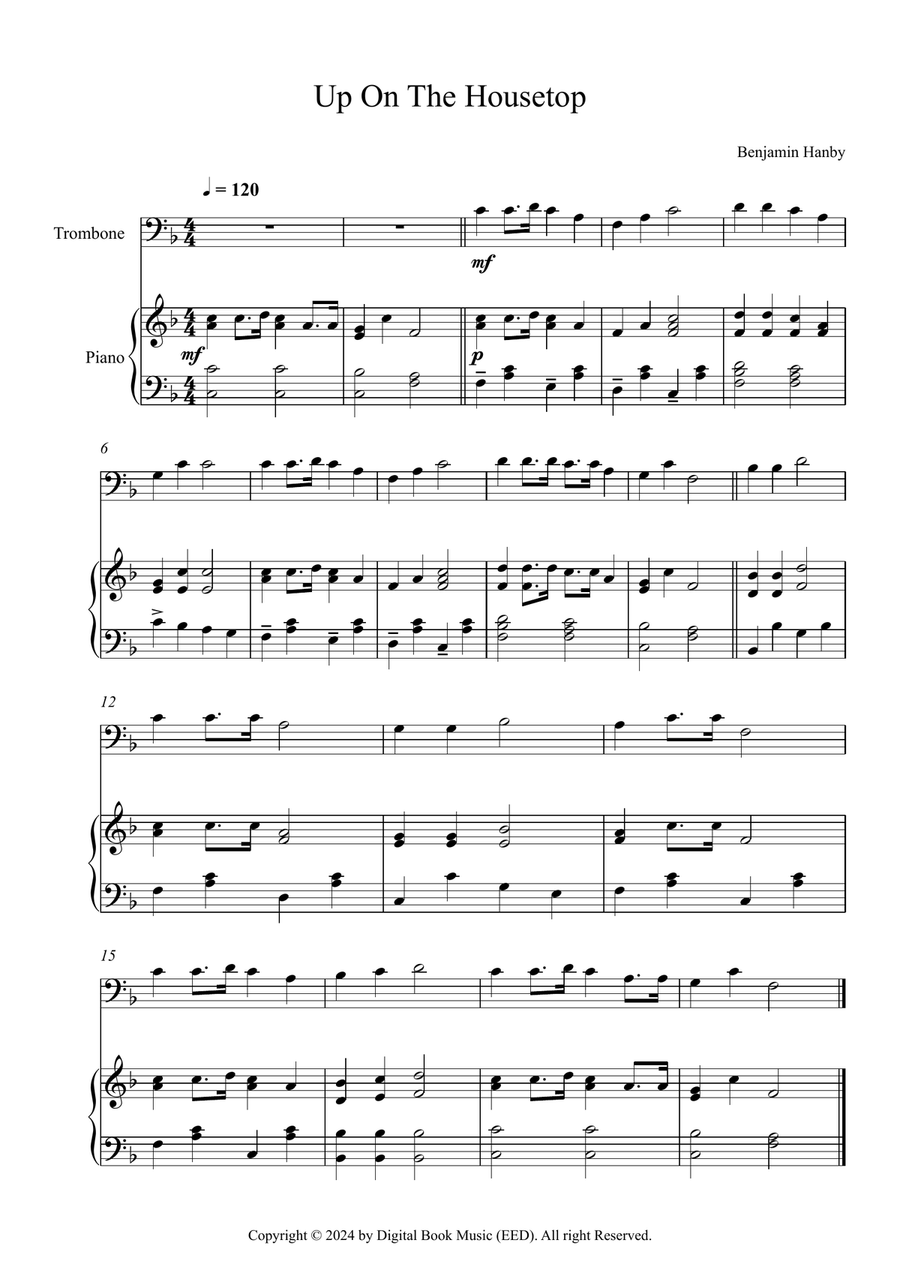 Up On The Housetop - Benjamin Hanby (Trombone + Piano) Easy Piano scores gallery preview page 1