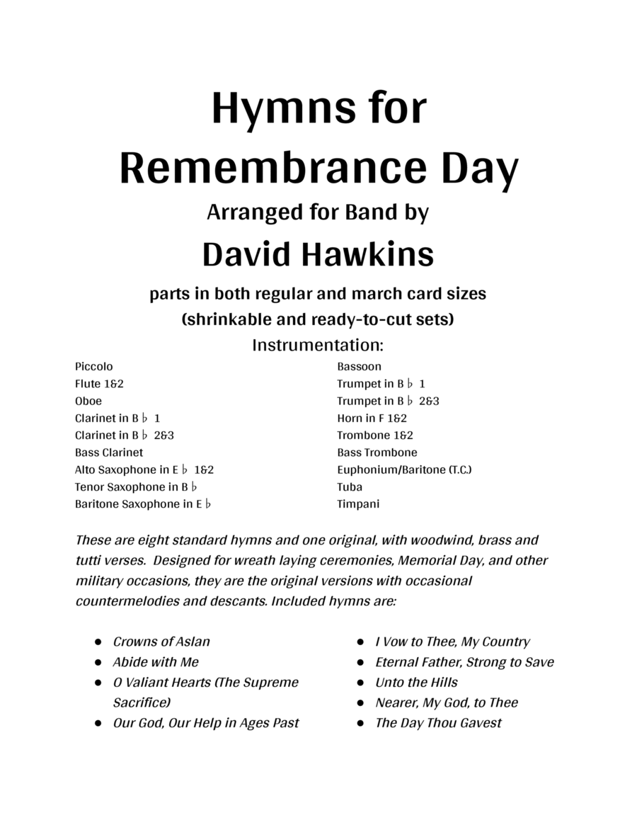 Hymns for Remembrance Day Marching Band scores gallery preview page 1
