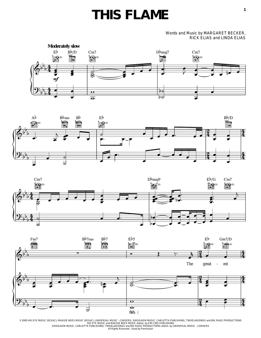 This Flame Piano, Vocal, Guitar scores gallery preview page 1