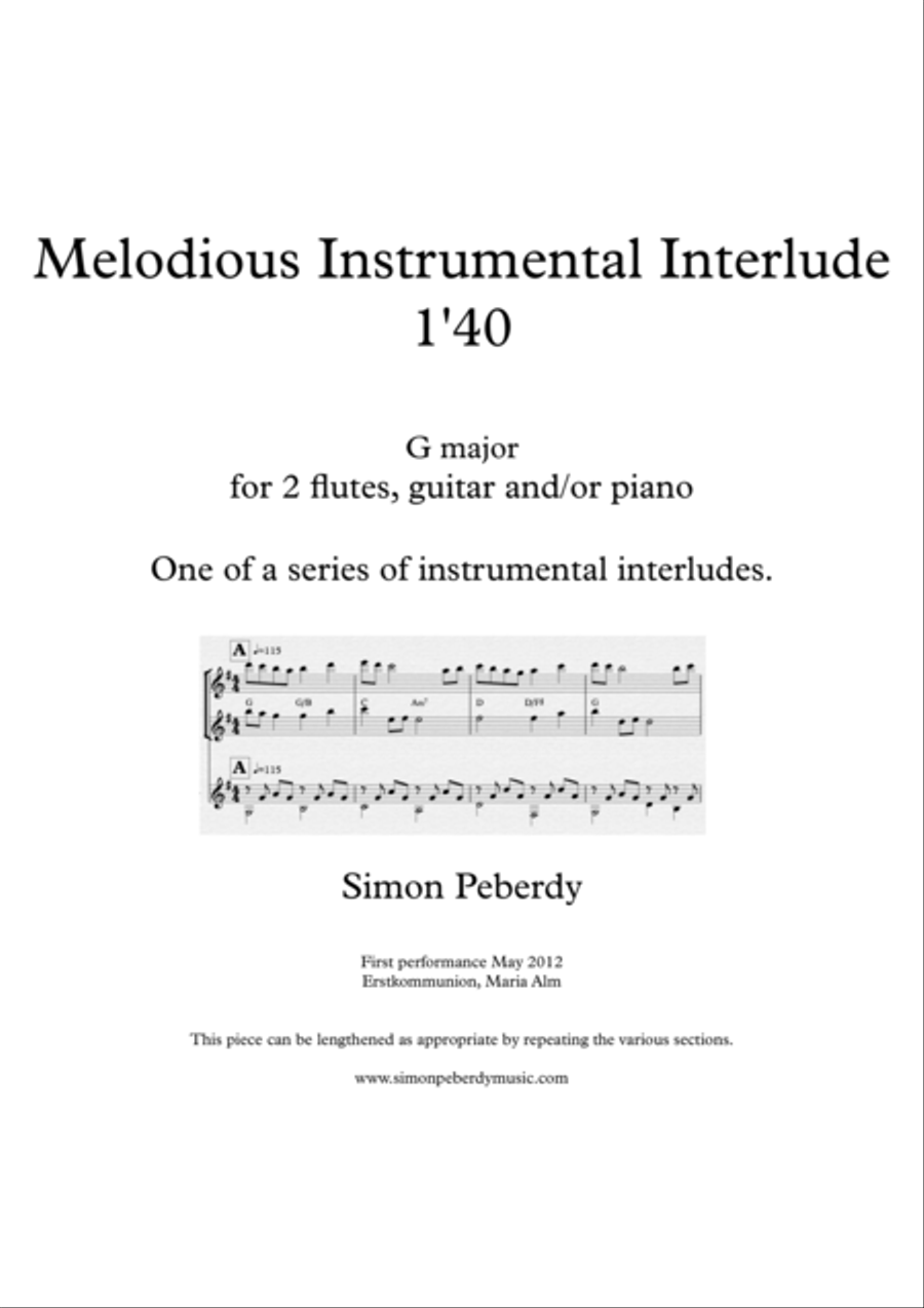 Instrumental Interlude 1'40 for 2 flutes, guitar and/or piano by Simon Peberdy image number null