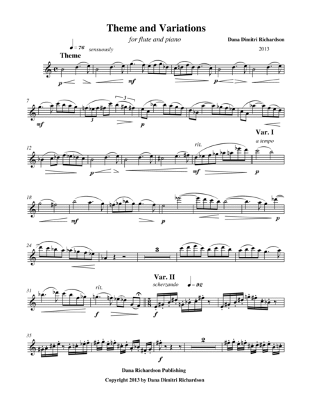 Theme and Variations for flute and piano- flute part image number null