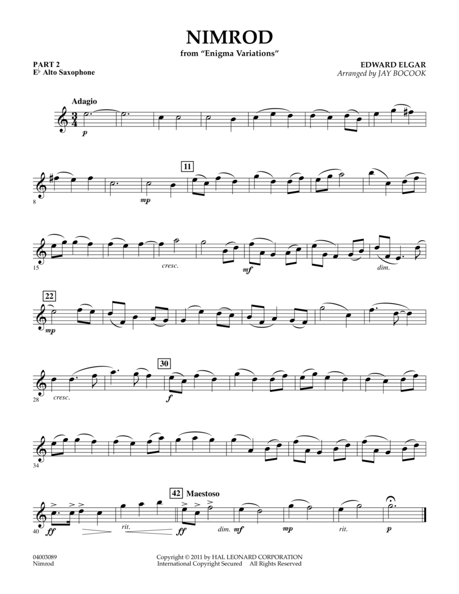 Nimrod (from Enigma Variations) - Pt.2 - Eb Alto Saxophone Concert Band scores gallery preview page 1