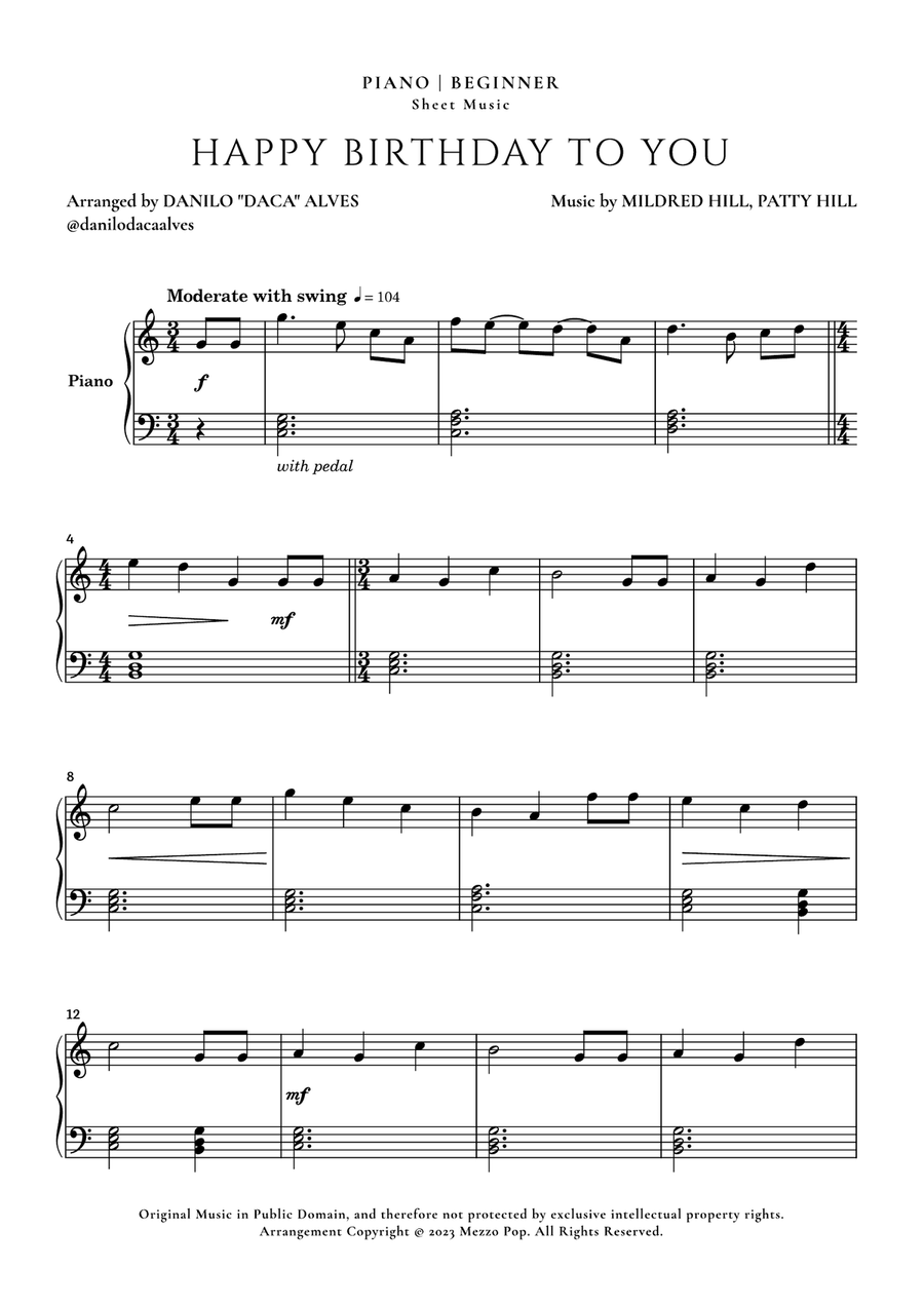 Happy Birthday To You Easy Piano scores gallery preview page 1
