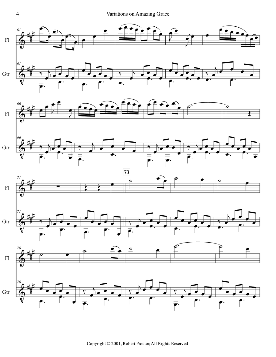 Variations on Amazing Grace for Flute and Guitar Small Ensemble scores gallery preview page 4