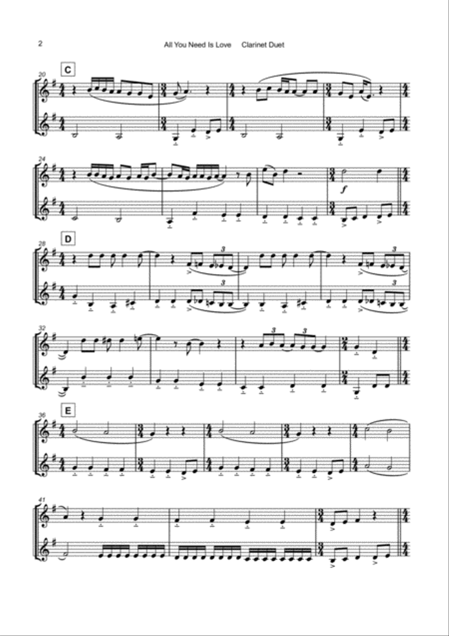 All You Need Is Love Clarinet Duet scores gallery preview page 3
