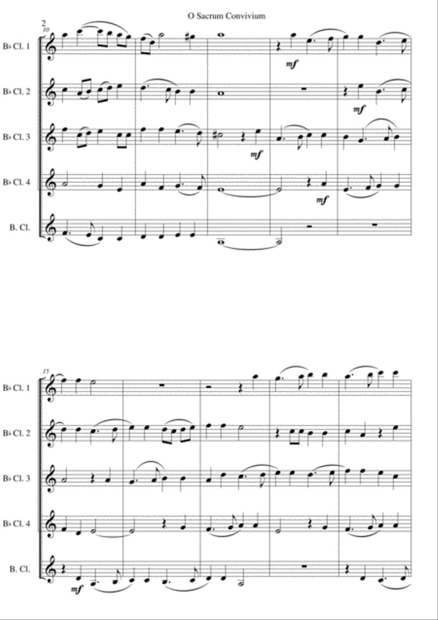 O Sacrum Convivium for clarinet quintet (4 clarinets and 1 bass or 5 clarinets) Clarinet Quintet scores gallery preview page 2