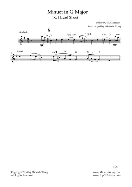 Minuet in G Major K.1 (Mozart) - For Flute Solo / Lead Sheet image number null