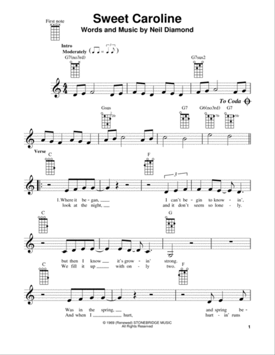 Sweet Caroline Ukulele scores gallery preview page 1