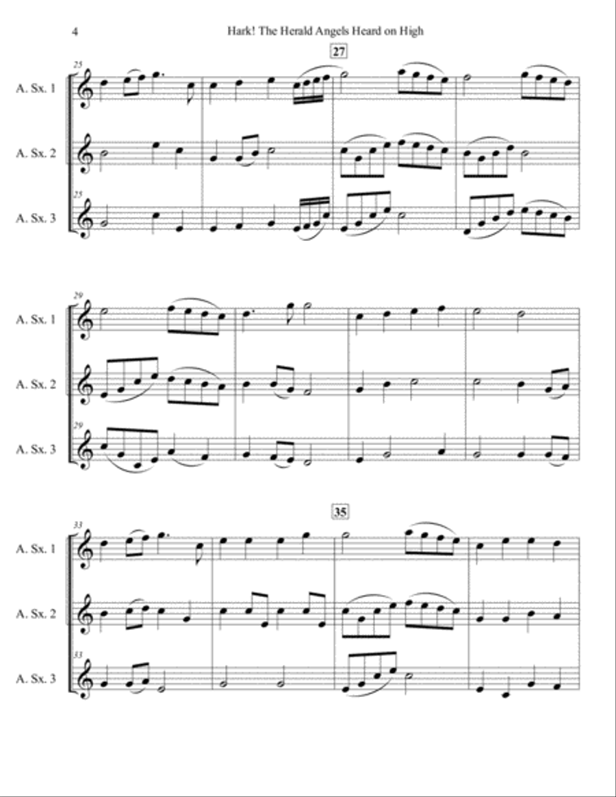 Hark! The Herald Angels Heard on High for Saxophone Trio (AAA or AAT) Woodwind Trio scores gallery preview page 4