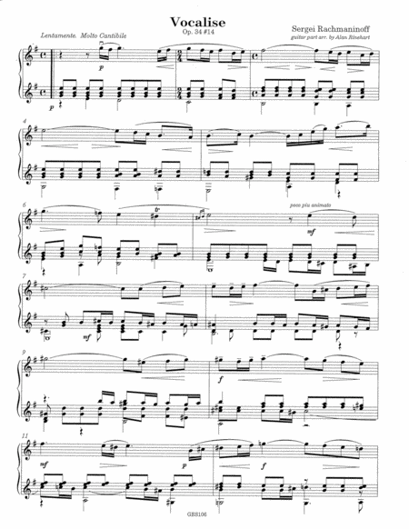 Vocalise op. 34 #14 arr. for voice or melody instrument and guitar