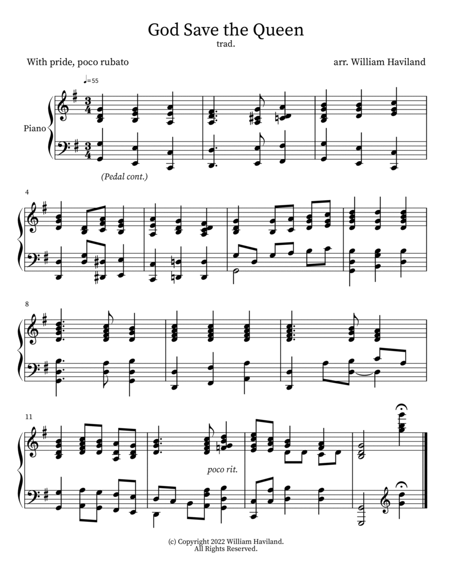 God Save The Queen (UK National Anthem) Piano Solo scores gallery preview page 1