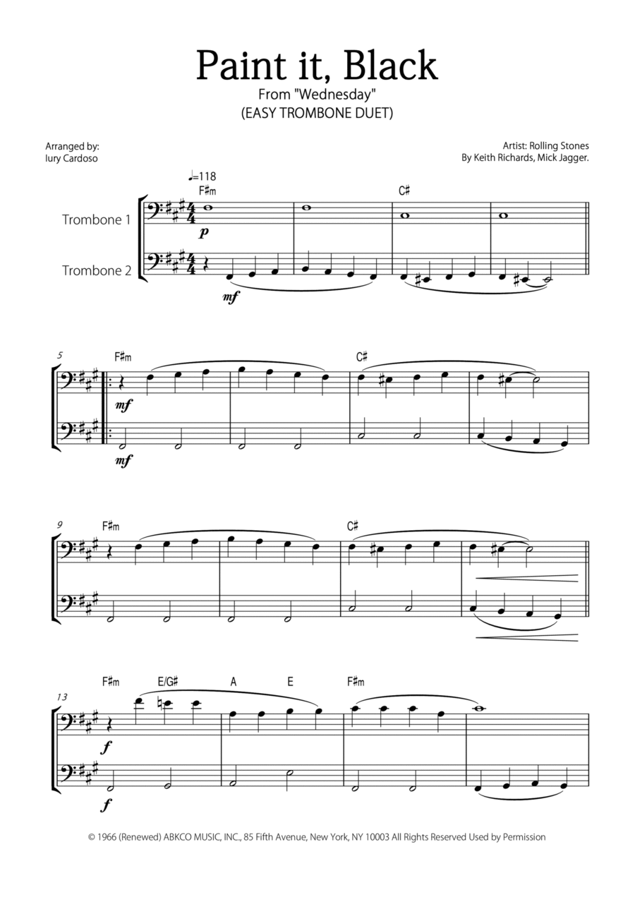 Paint It, Black Trombone Duet scores gallery preview page 1