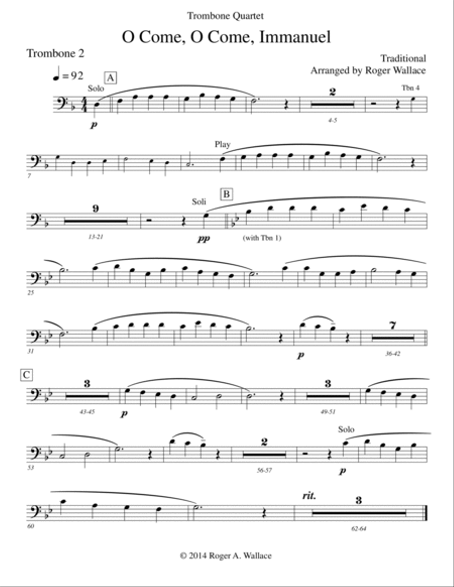 O Come, O Come, Immanuel (Emmanuel) - Trombone Quartet Brass Quartet scores gallery preview page 6