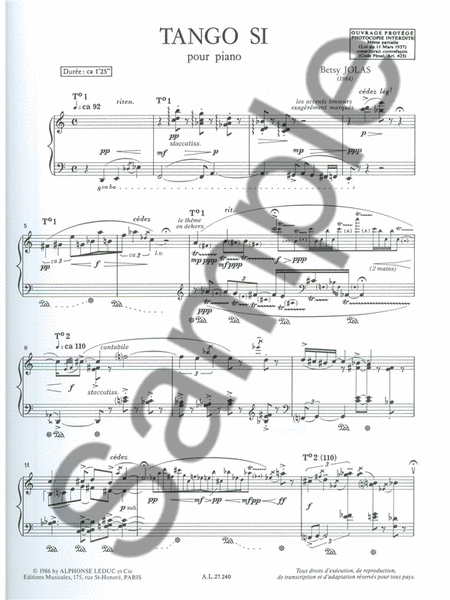 Tango Si (piano Solo) by Betsy Jolas Piano Solo - Sheet Music