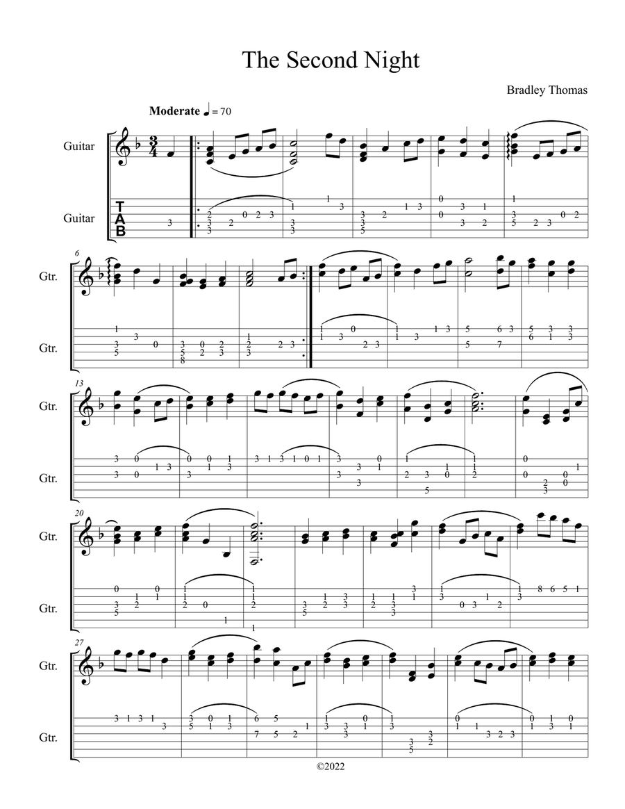 The Second Night The Second Night Guitar Tablature scores gallery preview page 1
