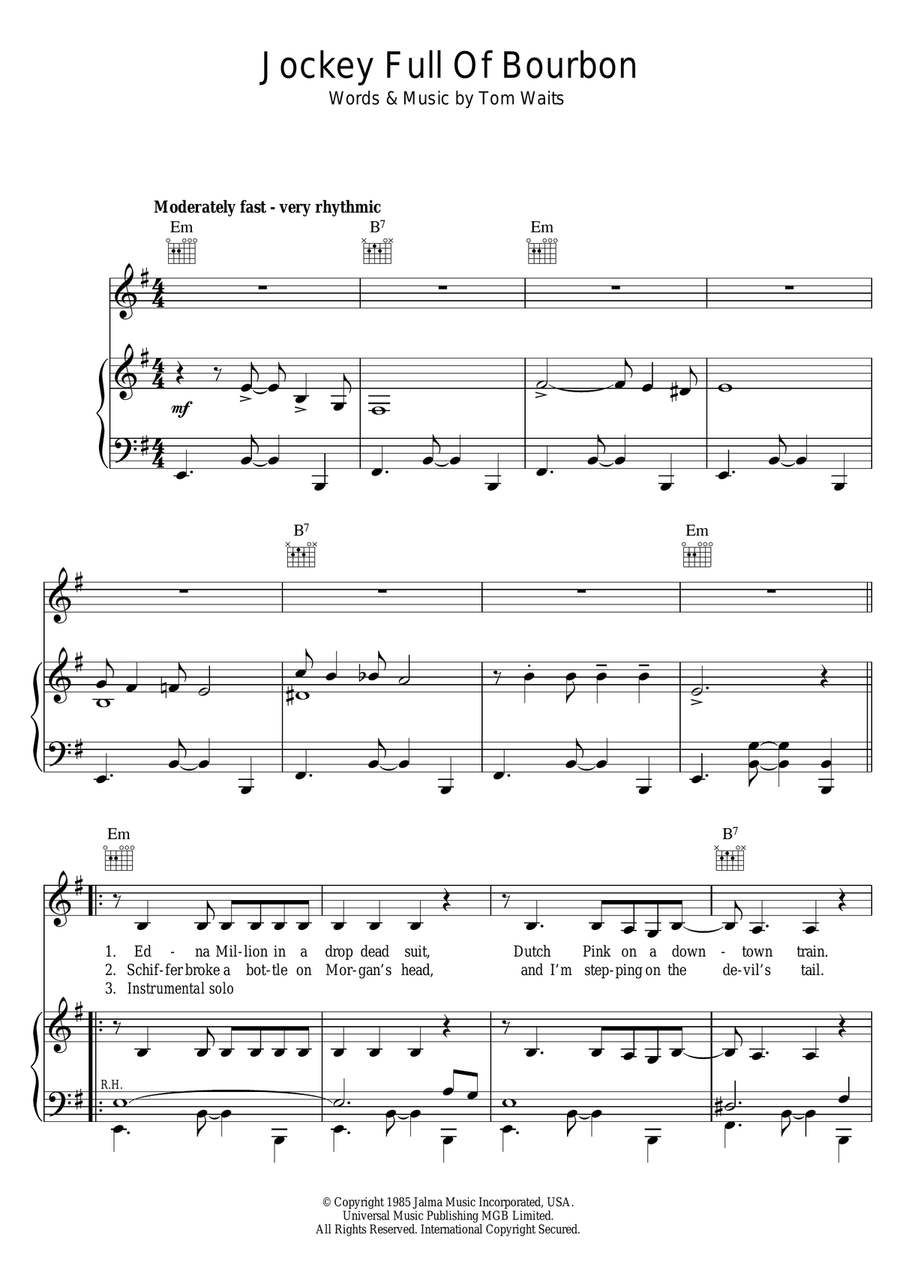 Jockey Full Of Bourbon Jockey Full Of Bourbon Piano, Vocal scores gallery preview page 1