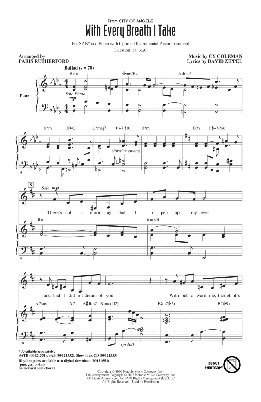 With Every Breath I Take 3-Part scores gallery preview page 1