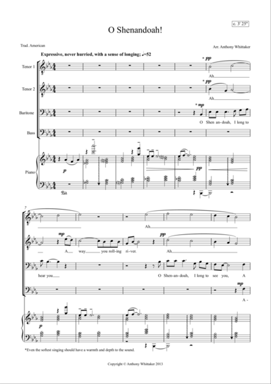 O Shenandoah! (TTBB and Piano) TTBB scores gallery preview page 1