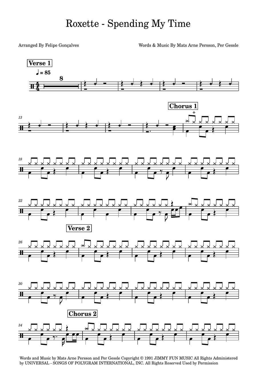 Spending My Time Drum Set scores gallery preview page 1