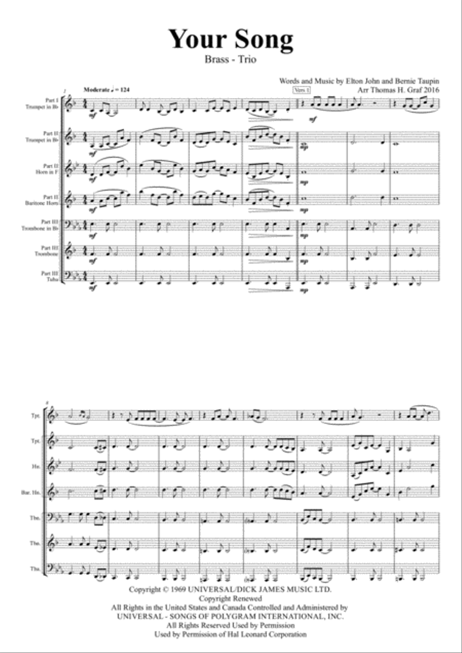 Your Song Euphonium scores gallery preview page 1