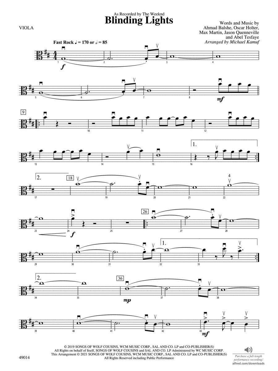 Blinding Lights: Viola String Orchestra scores gallery preview page 1