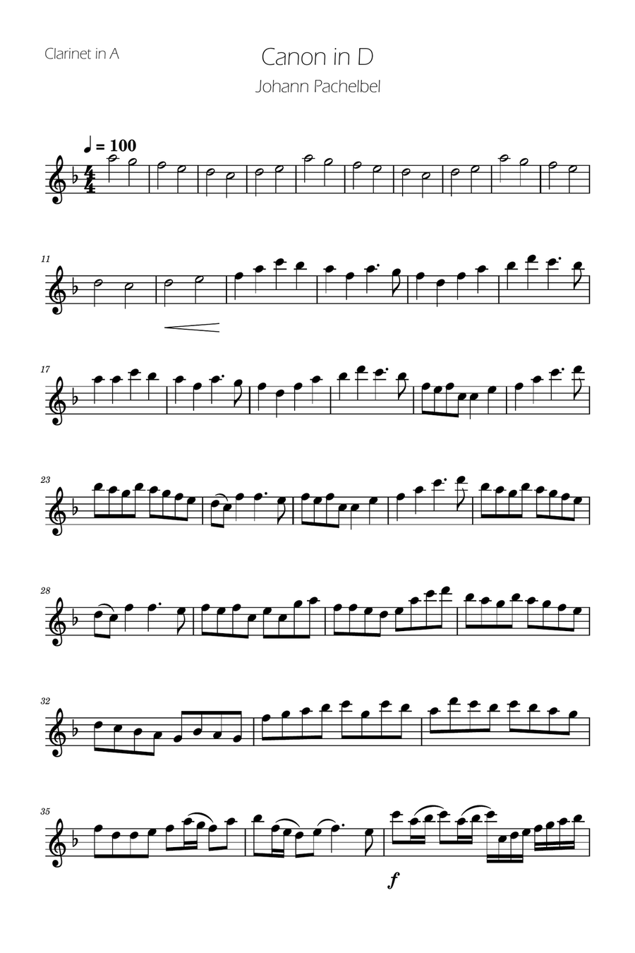 Canon in D - Clarinet in A Solo