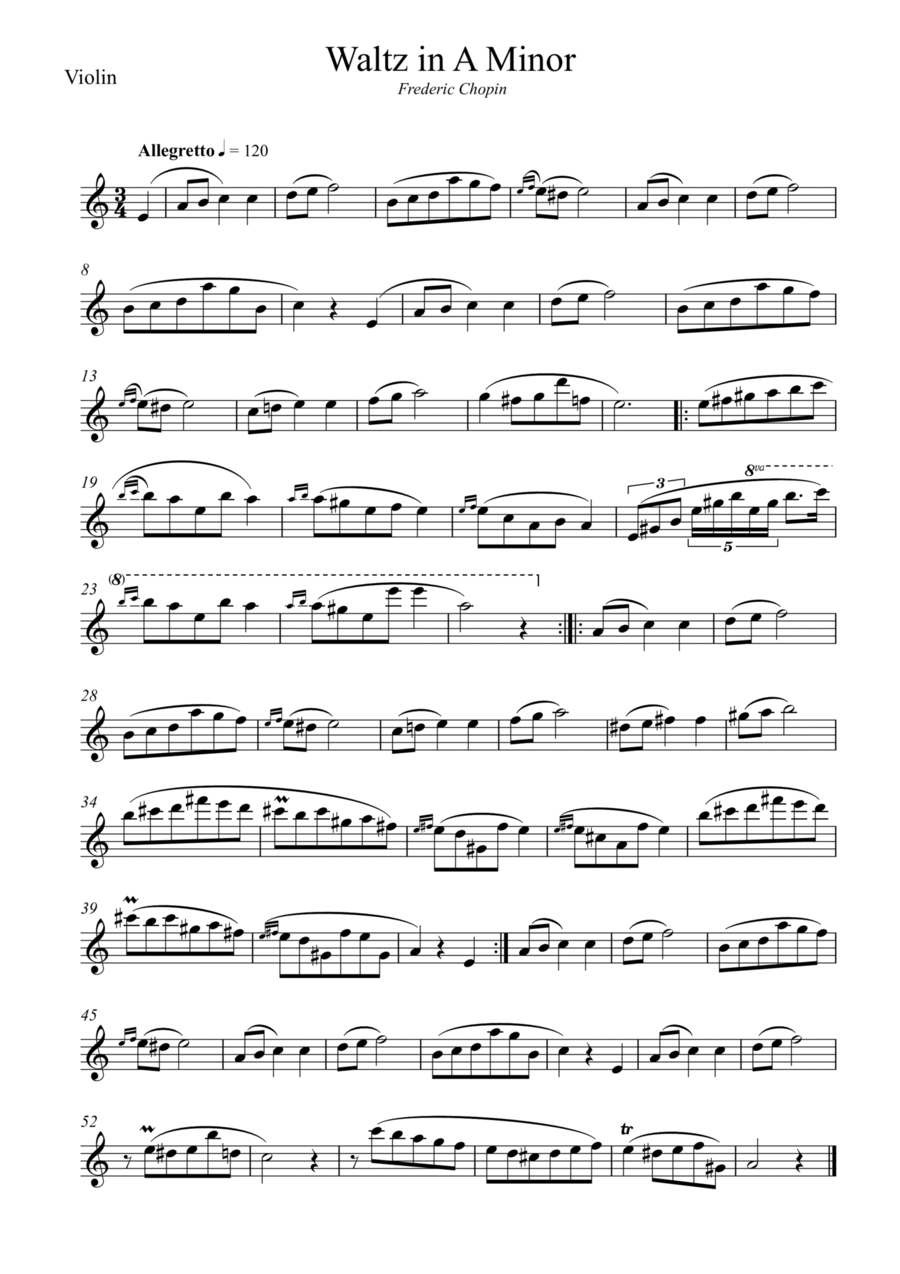 Waltz in A Minor (Chopin) Waltz in A Minor (Chopin) Violin Solo scores gallery preview page 1