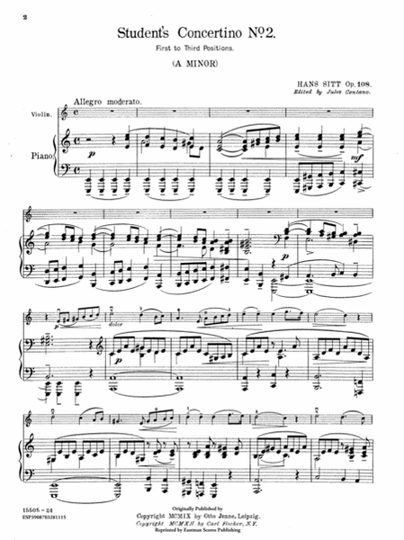 Students concertino no. 2 in A for violin and piano, op. 108 / Hans Sitt