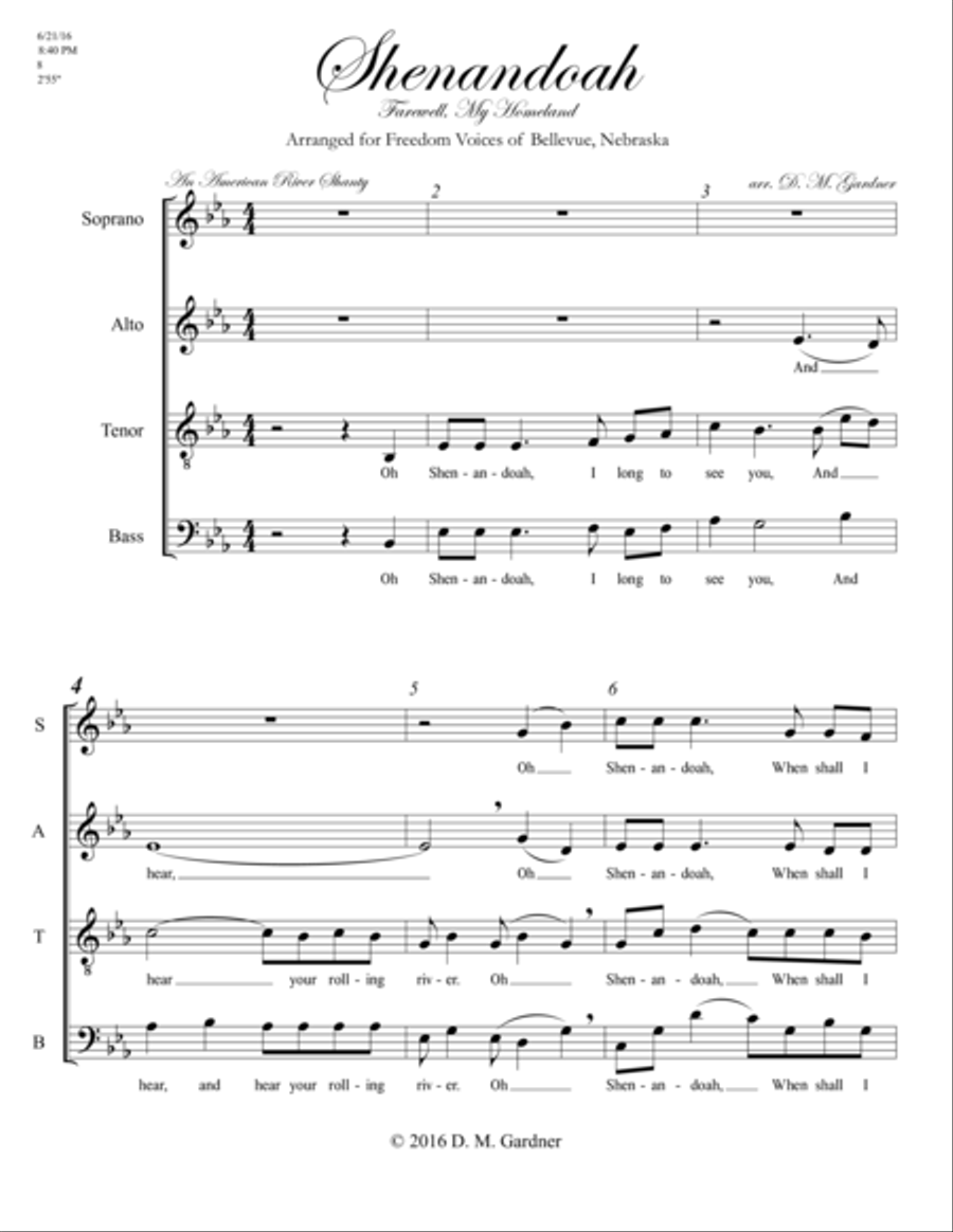 Shenandoah - Farewell, My Homeland (SATB) 4-Part scores gallery preview page 3