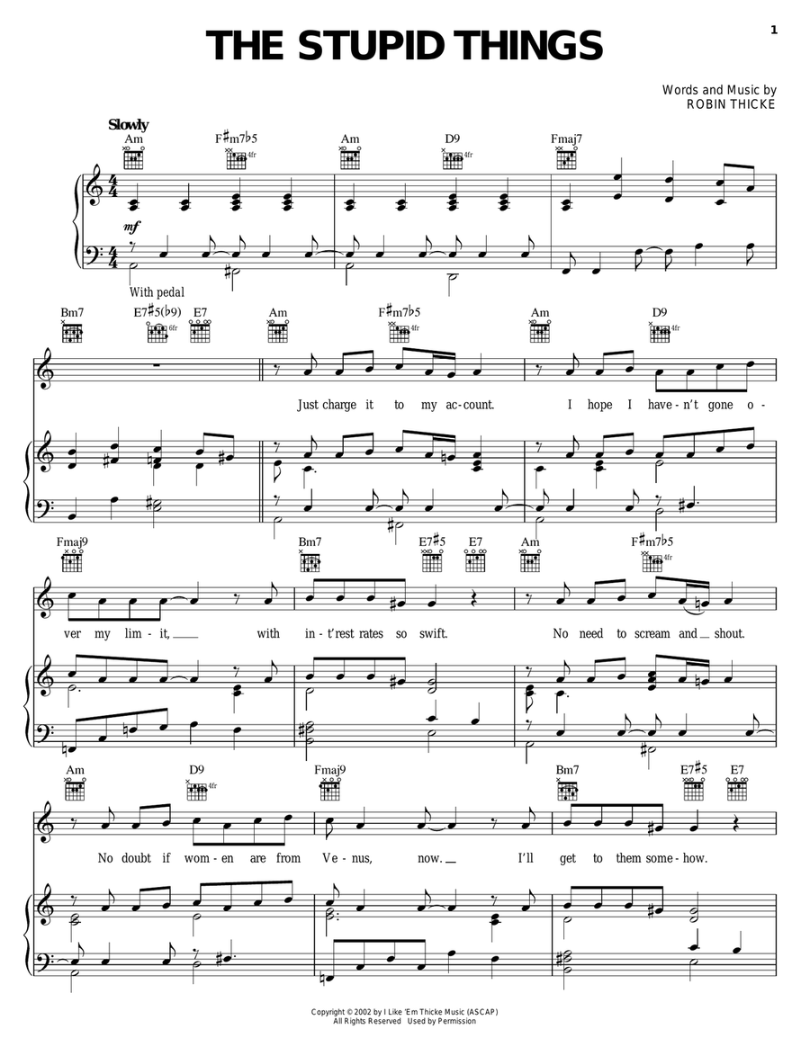 The Stupid Things Piano, Vocal, Guitar scores gallery preview page 1