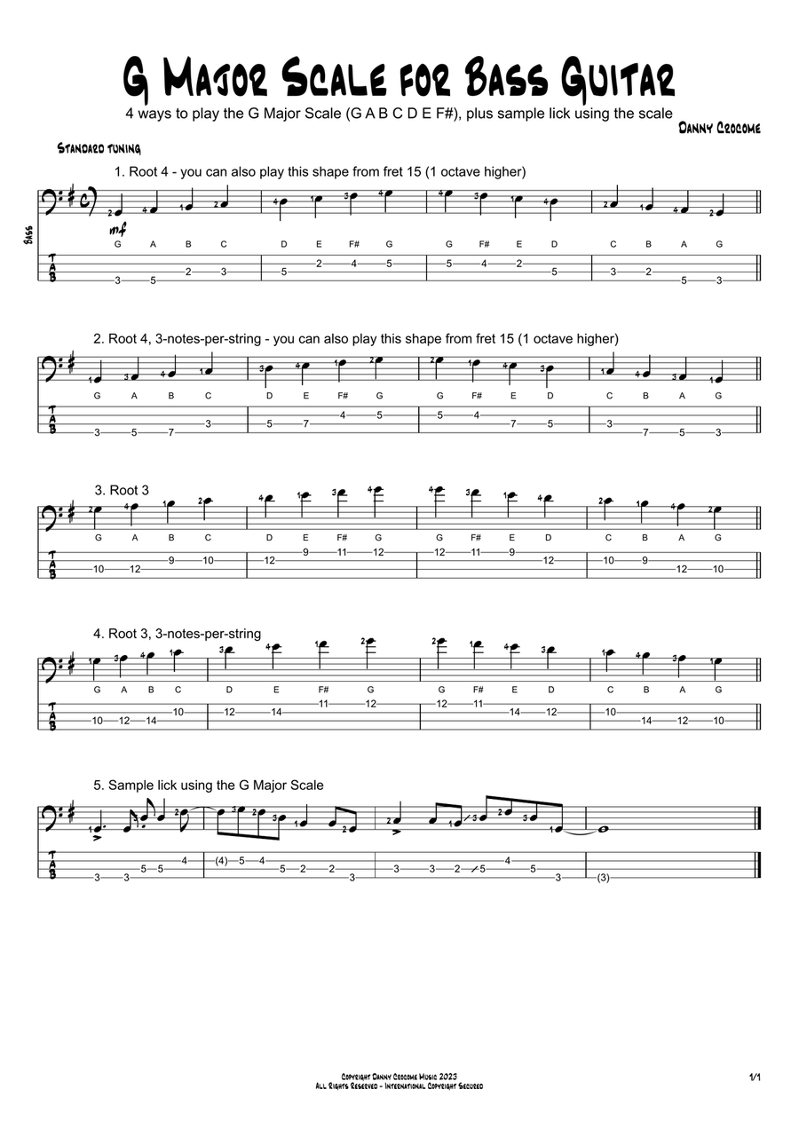 G Major Scale for Bass Guitar (4 Ways to Play) Acoustic Guitar scores gallery preview page 1