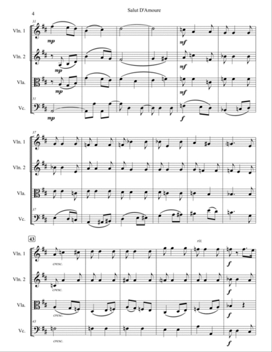 Salut De'Amoure (Liebesgruss) String Quartet scores gallery preview page 4