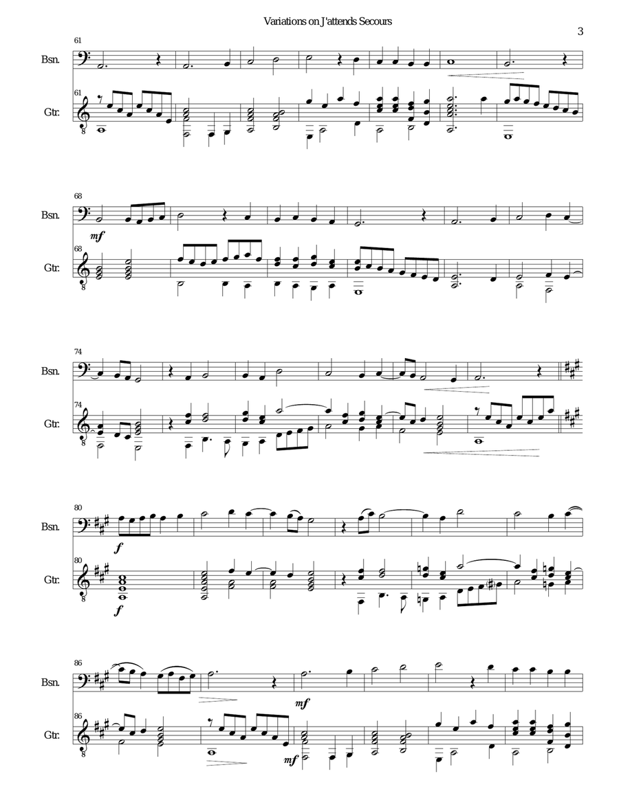 Variations on J'attends secours for bassoon and guitar Bassoon scores gallery preview page 3