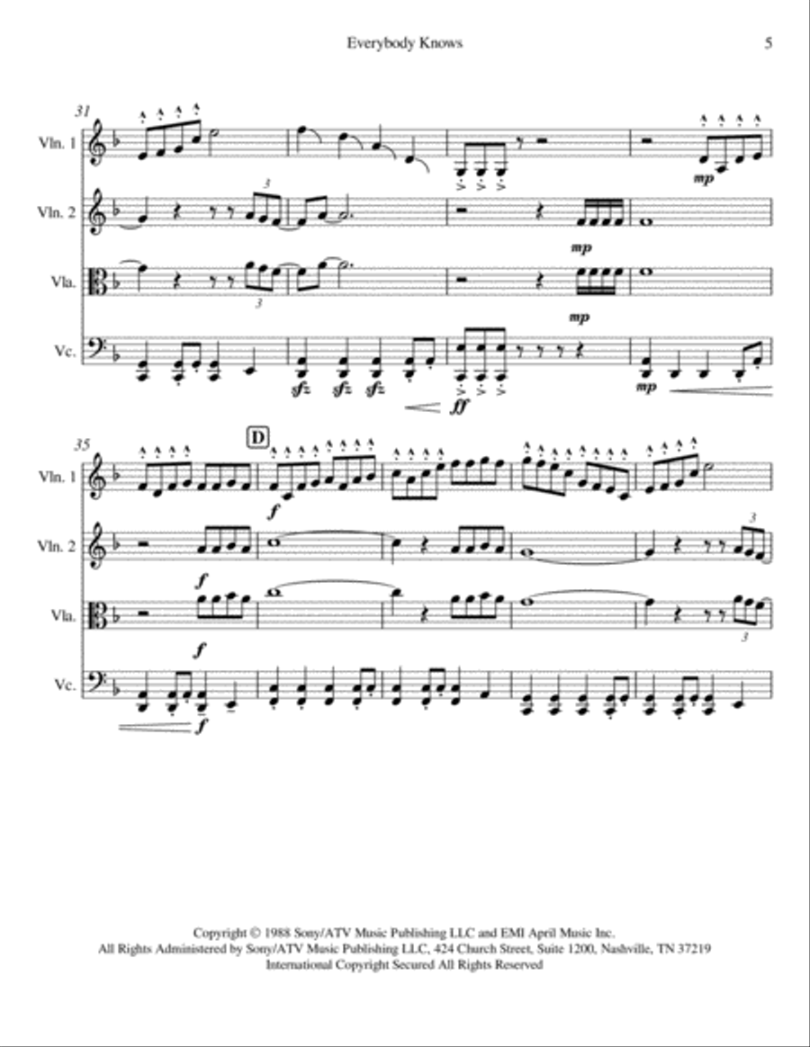 Everybody Knows String Quartet scores gallery preview page 5