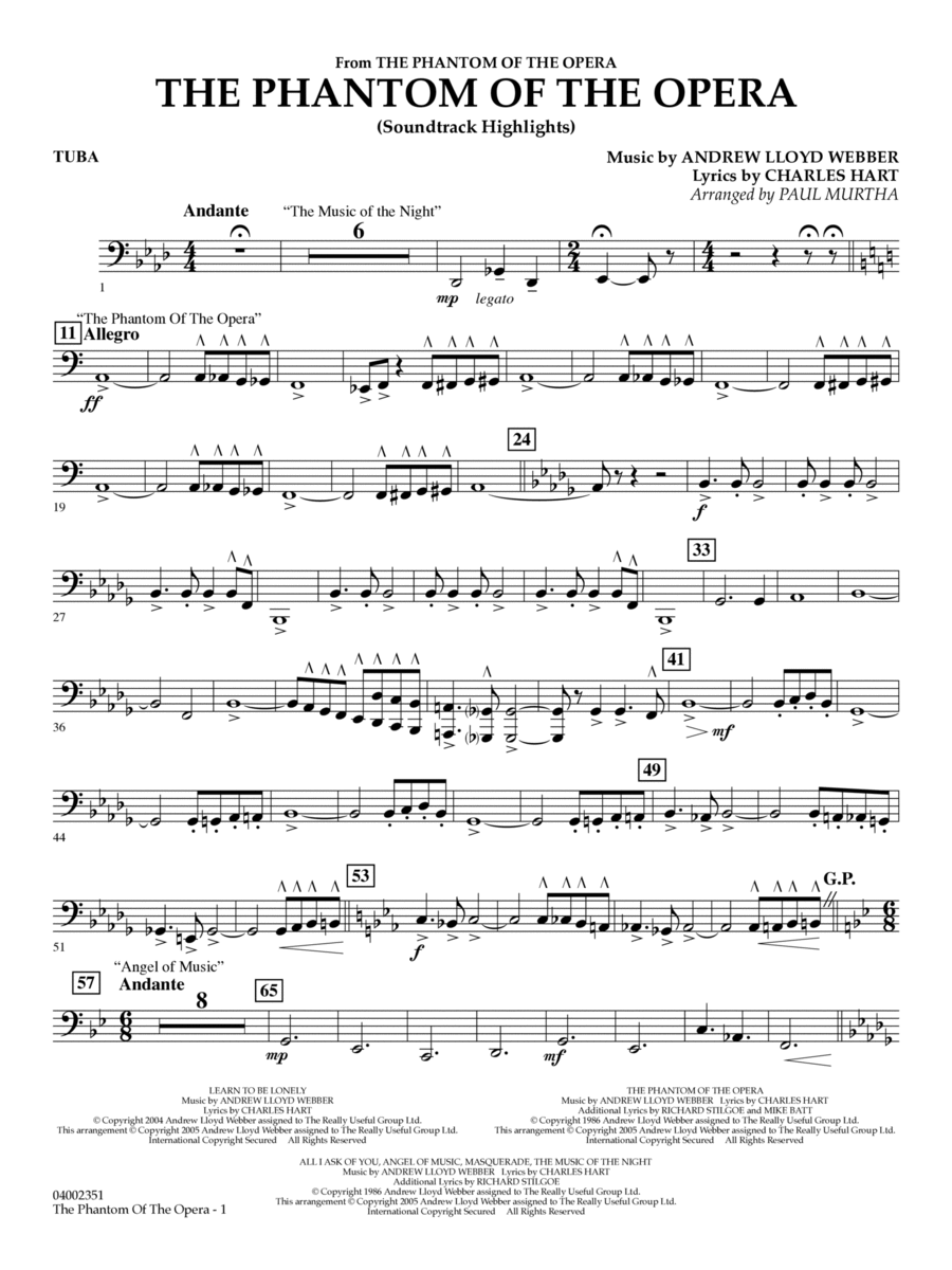 The Phantom Of The Opera (Soundtrack Highlights) (arr. Paul Murtha) - Tuba