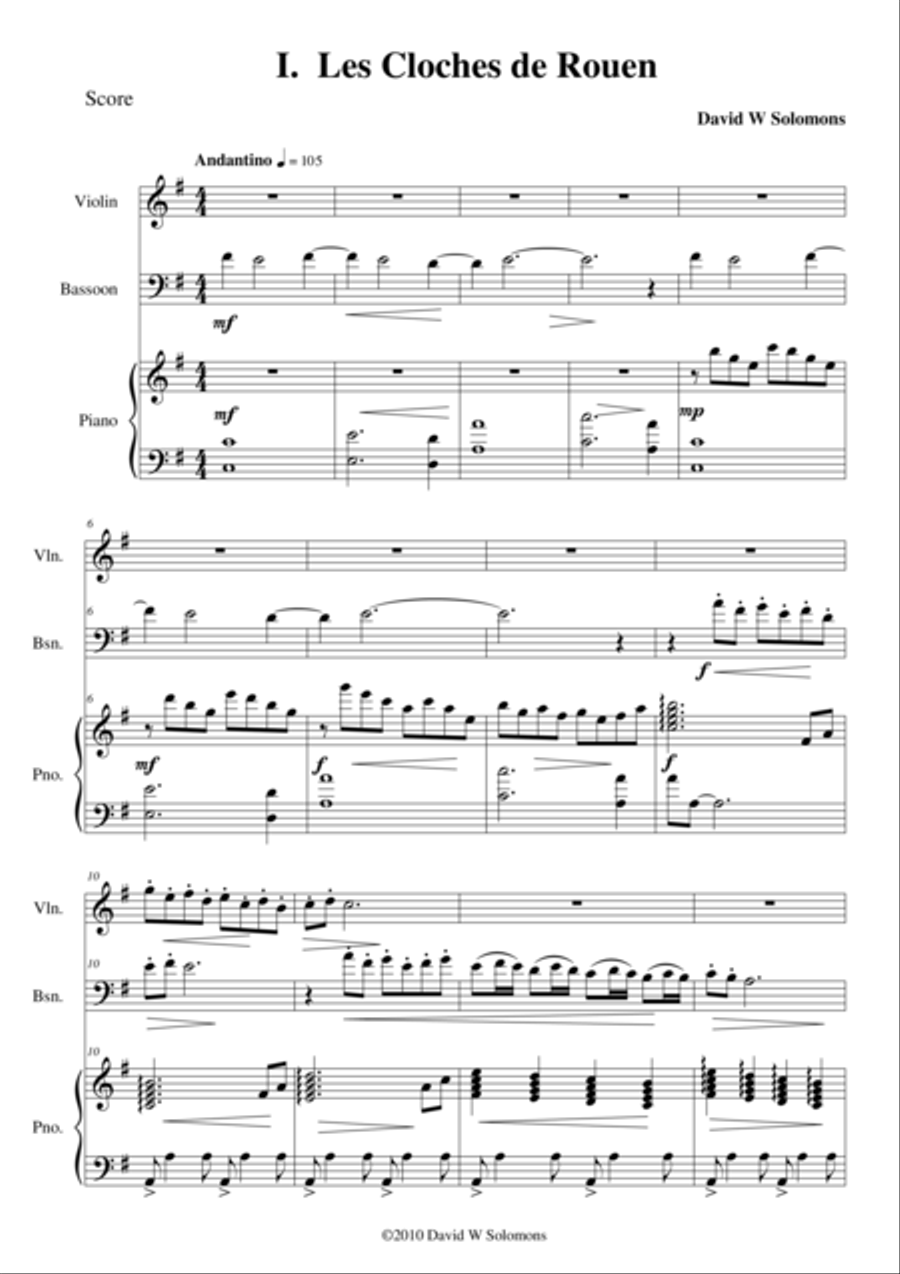 Les cloches de Rouen for violin, bassoon and piano Bassoon scores gallery preview page 1