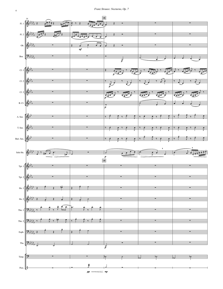 Nocturno, Op. 7 for Horn Solo and Wind Ensemble Concert Band scores gallery preview page 4