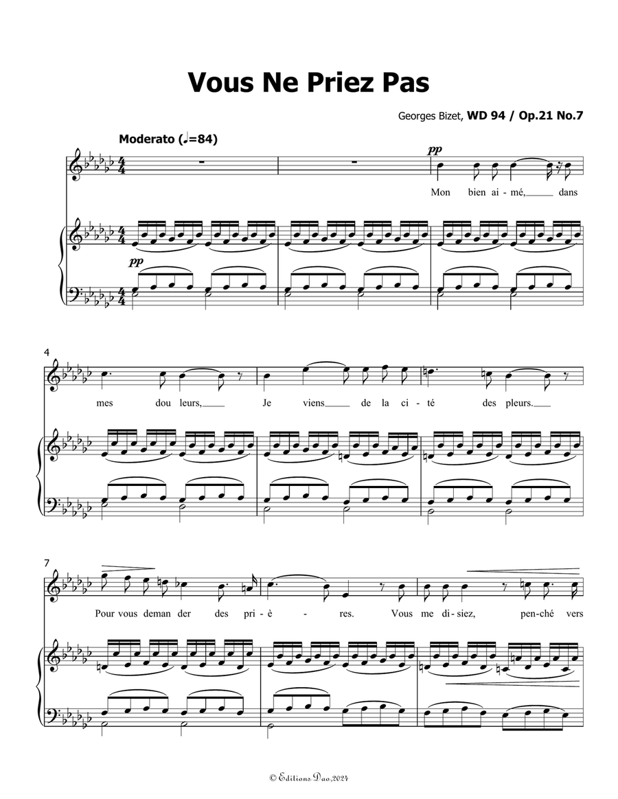 Vous Ne Priez Pas, by Bizet, in e flat minor Voice scores gallery preview page 3