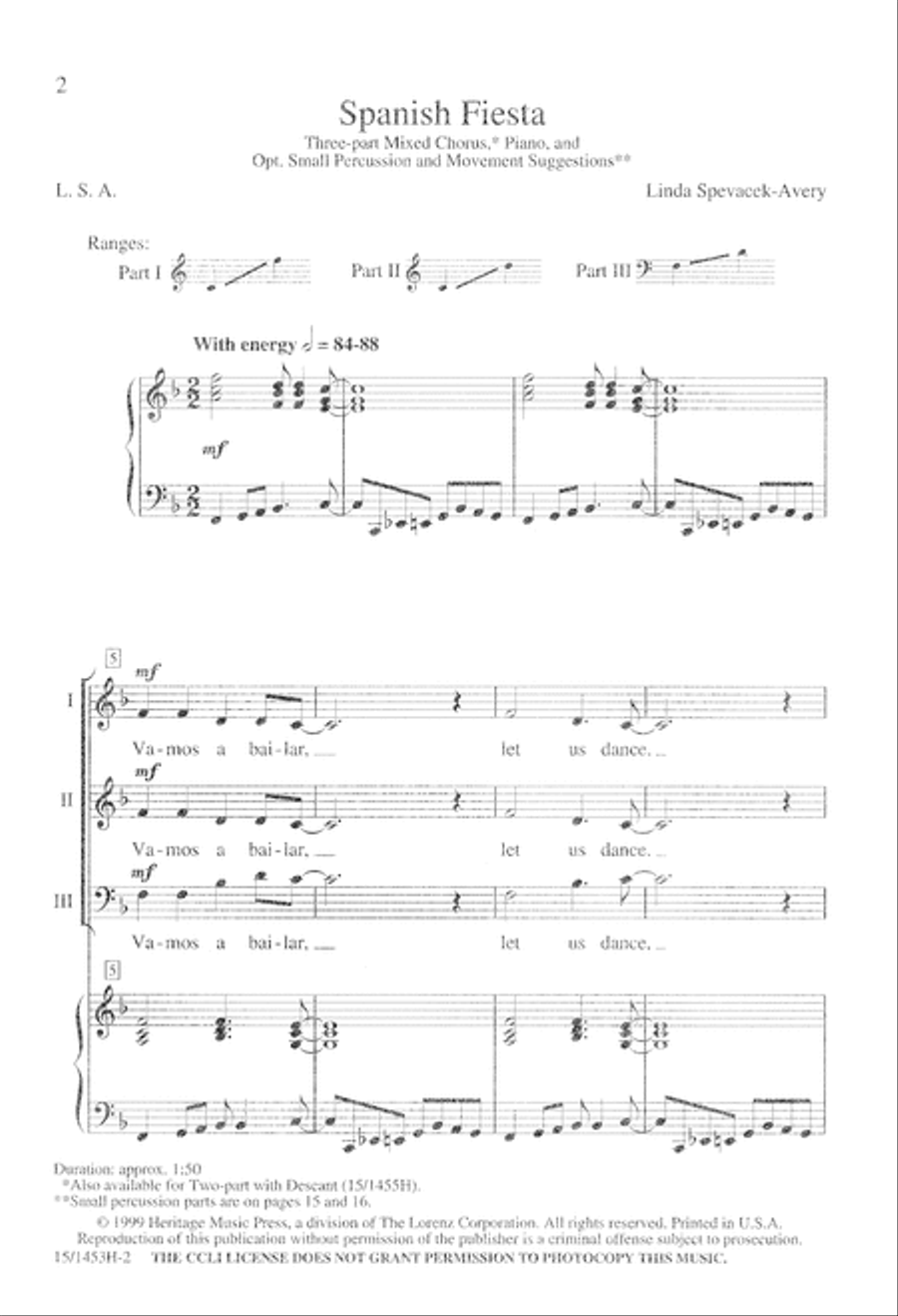 Spanish Fiesta Unison Choir scores gallery preview page 3