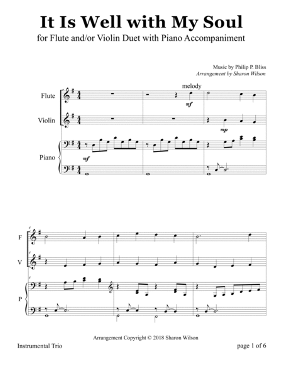 It Is Well (for Flute and/or Violin Duet with Piano accompaniment) Flute scores gallery preview page 5