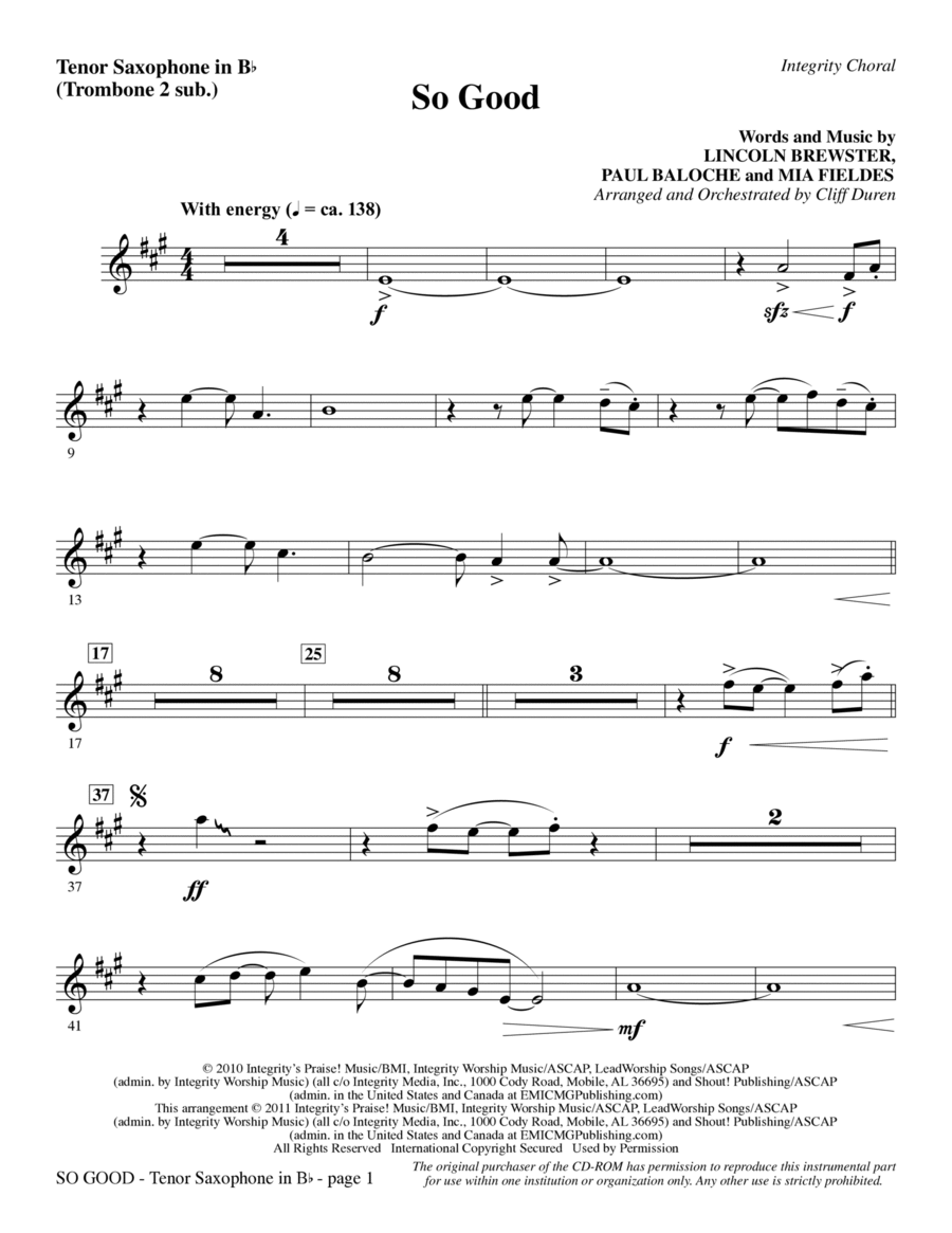 So Good - Tenor Sax (sub. Tbn 2) Choir scores gallery preview page 1