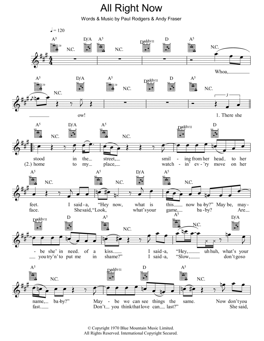 All Right Now All Right Now Piano scores gallery preview page 1