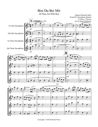 Book cover for Bist Du Bei Mir (Bb) (Saxophone Quartet - 2 Alto, 2 Tenor)
