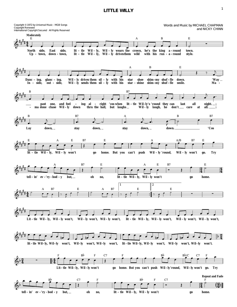 Little Willy Little Willy Piano, Vocal, Guitar scores gallery preview page 1