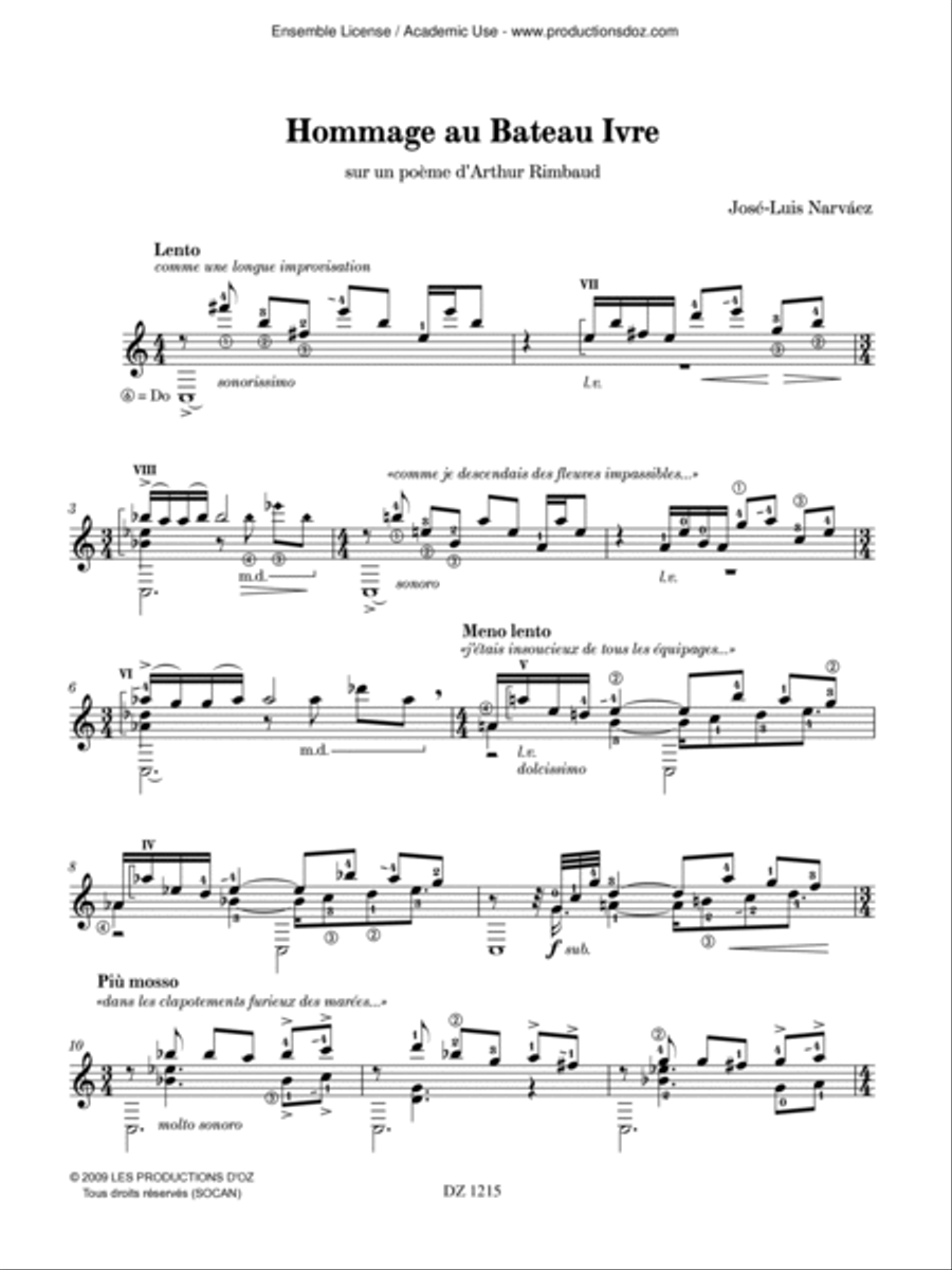 Hommage au Bateau Ivre Classical Guitar scores gallery preview page 3