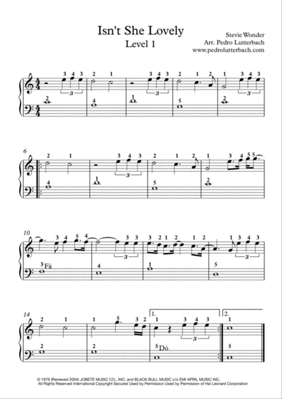 Isn't She Lovely Easy Piano scores gallery preview page 1