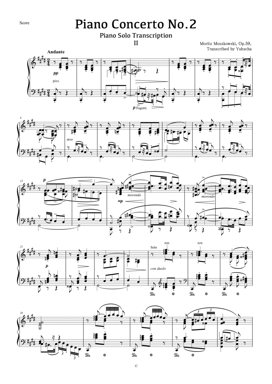 Piano Concerto No.2 2nd Movement Op.59 for Piano Solo (Moszkowski) Piano Solo scores gallery preview page 1